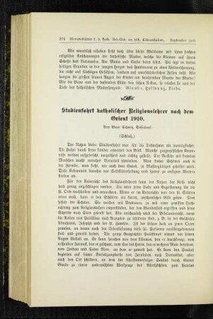 Studienfahrt katholischer Religionslehrer nach dem Orient 1910 : (Schluß)
