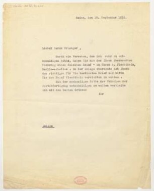 Brief an Frédéric d' Erlanger : 19.09.1932