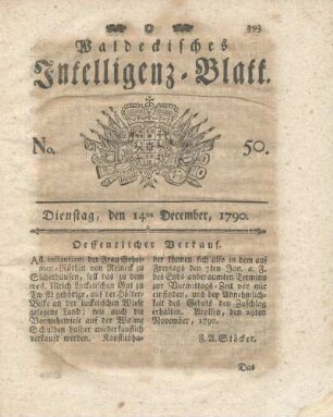 No. 50, Dienstag, den 14ten December, 1790