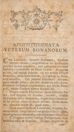Apophthegmata veterum Romanorum.