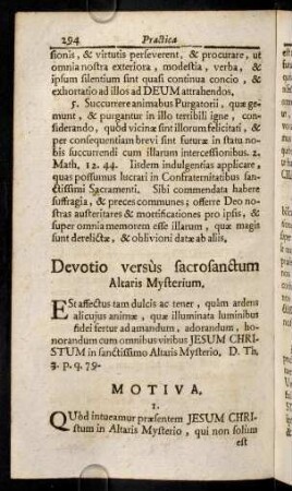 294-302, Devotio versùs sacrosanctum Altaris Mysterium. Devotio erga sanctissimam Virginem. Devotio erga S. Angelum Custodem.