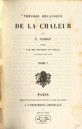 Théorie mécanique de la chaleur, 1