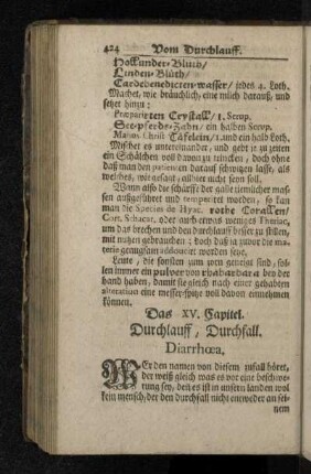 Das XV. Capitel. Durchlauff, Durchfall. Diarrhœa.
