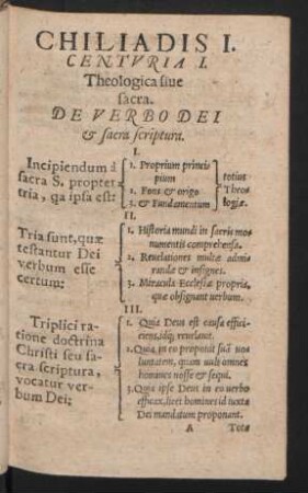 Chiliadis I. Centuria I. Theologica sive sacra.