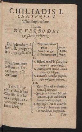 Chiliadis I. Centuria I. Theologica sive sacra.