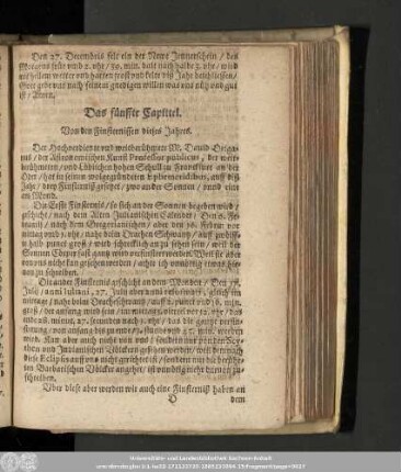 Das fünffte Capittel. Vom den Finsternissen dieses Jahres.