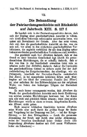 Die Behandlung der Patriarchengeschichte mit Rücksicht auf Jahrbuch XIII S. 117 f