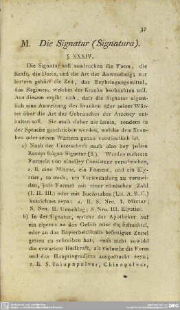 M. Die Signatur (Signatura)