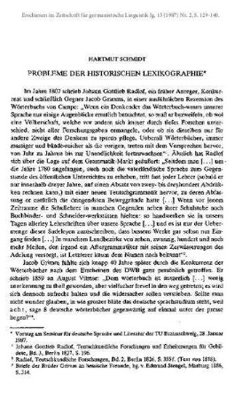 Probleme der historischen Lexikographie