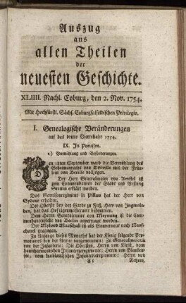 XLIIII. Nachl. Coburg, den 2. Nov. 1754.