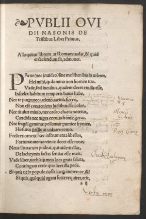 Publii Ovidii Nasonis De Tristibus Liber Primus.
