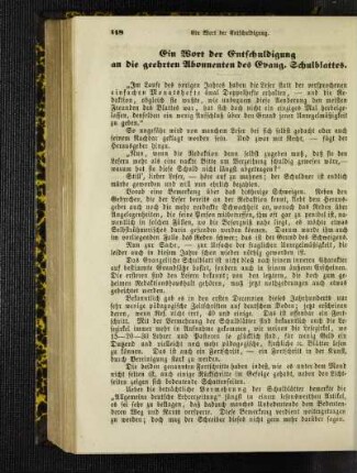 ¬Ein¬ Wort der Entschuldigung an die geehrten Abonnenten des Evang. Schulblattes