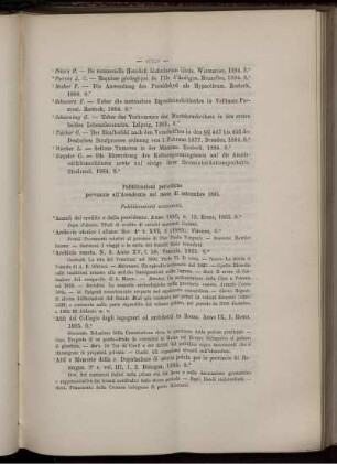 Pubblicazioni periodiche pervenute all' Accademia nel mese di settembre 1885.