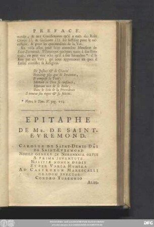 Epitaphe De Mr. De Saint-Evremond.