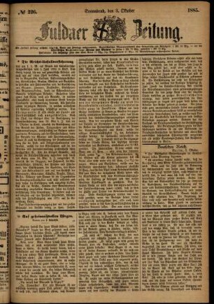 Ausgabe vom Samstag, den 03. Oktober 1885.