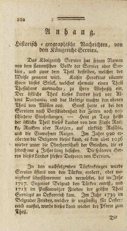 Anhang. Historisch-geographische Nachrichten, von dem Königreiche Servien