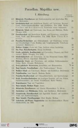 Porzellan, Majolika usw. I. Abteilung (Nr. 117-167)