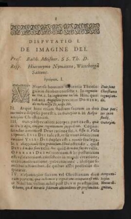 Disputatio I. De Imagine Dei
