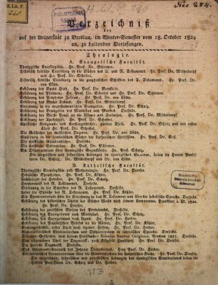 Verzeichniß der auf der Universität Breslau ... zu haltenden Vorlesungen. 1824, 1824 WS