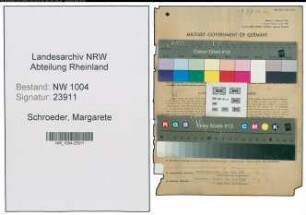Entnazifizierung Margarete Schroeder , geb. 02.01.1910 (Kauffrau)