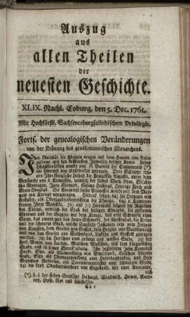 XLIX. Nachl. Coburg, den 5. Dec. 1761.