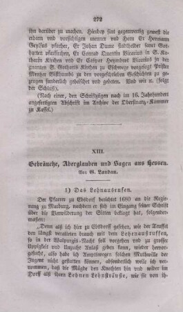 XIII. Gebräuche, Aberglauben und Sagen aus Hessen.