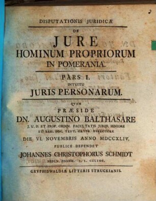 Disputationis Juridicae De Jure Hominum Propriorum In Pomerania Pars ..., 1. Intuitu Juris Personarum