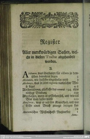Register Aller merckwürdigen Sachen, welche in diesem Tractat abgehandelt worden