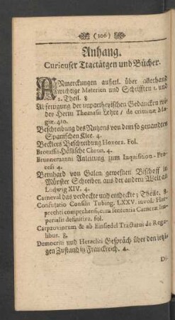 Anhang. Curieuser Ttactätgen [!] und Bücher