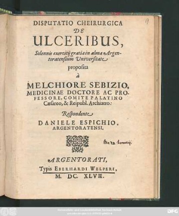 Disputatio Cheirurgica De Ulceribus
