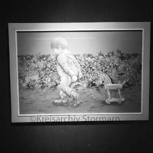 Ausstellung: Arbeiten von Heinz Schrand: Junge mit Holzpferd, Ölgemälde