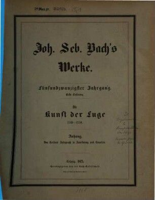 Johann Sebastian Bach's Werke, 25,1. Die Kunst der Fuge