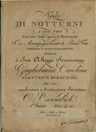Seguita di notturni a tre voci : estratte dalle opere di Metastasio ; con accompagnamento di piano forte, 1