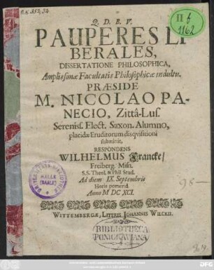 Pauperes Liberales, Dissertatione Philosophica