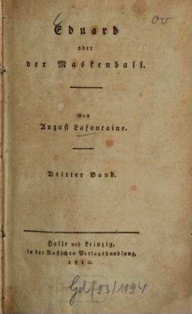 Eduard oder der Maskenball, 3. - 340 S.