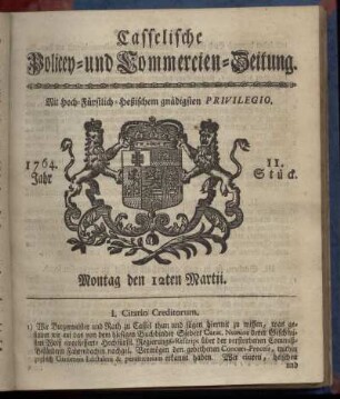 11. Stueck, Montag, den 12ten Martii 1764