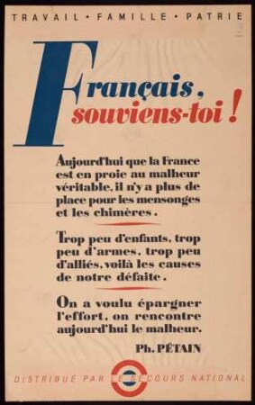 "Francais, souviens-toi!" Aufruf an die Franzosen