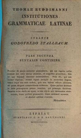 Thomae Ruddimanni Institutiones Grammaticae Latinae, 2. Syntax
