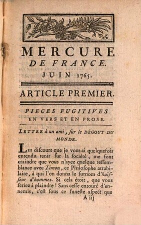 Mercure de France. 1765, 6