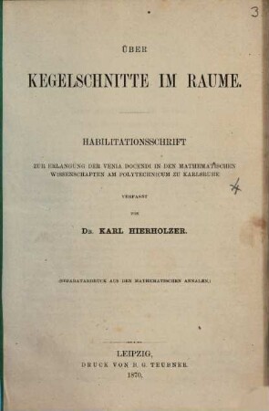 Über Kegelschnitte im Raume