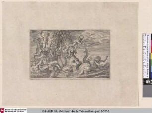 [Die tyrrhenischen Schiffer verwandeln sich in Delphine; The Tyrrhenian sailors changed into dolphins, Lof-sanck van Bacchus: v.515-520]