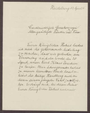 Schreiben von Otto Frommel an die Großherzogin Luise; Taufe des Sohnes Klaus Joachim durch den Schwiegervater, Albert Helbing