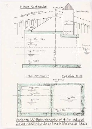 Deichsiel Emden-Petkum Schinkelwettbewerb 1986: Variante 5: Schnitte 1:100