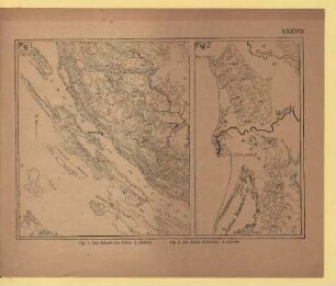 XXXVIII. Fig. 1. Die dalmatische Küste. 1 : 400 000. Fig. 2. Die Küste Albaniens. 1 : 200 000