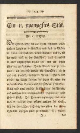 Ein u. zwanzigstes Stük. Am 17 August.