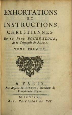 Exhortations Et Instructions Chrestiennes, 1