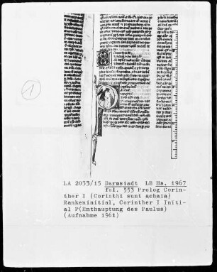 Biblia sacra mit Missale — Initiale P (aulus) mit Enthauptung des Paulus, Folio 553recto