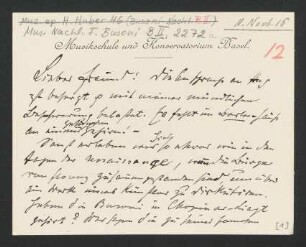Briefkarten an Ferruccio Busoni : 11.11.1916