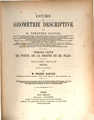 Cours de géométrie descriptive, 1. Du point, de la droite et du plan