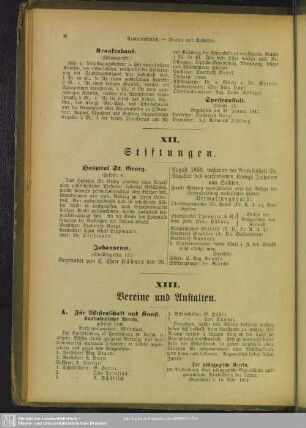 XIII. Vereine und Anstalten